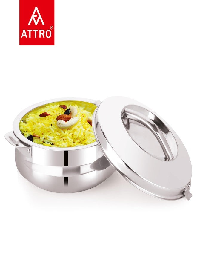 ATTRO Bella Stainless Steel Insulated Casserole Chapati Box with Easy Side Locking Lid Hot & Cold Food Storage Ideal for Home Kitchen & Serving 2000ml- Silver - Image 4